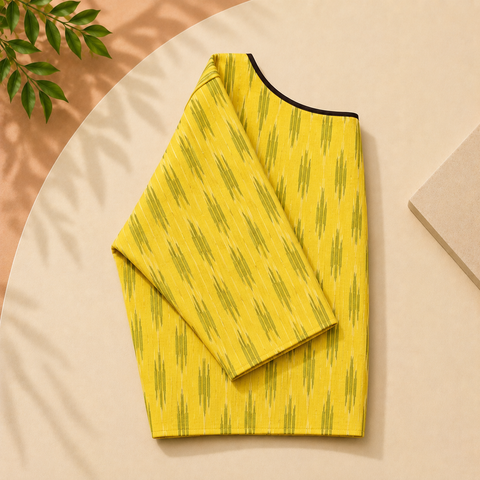 Ikkat Line Pattern Boat Neck Blouse — Yellow