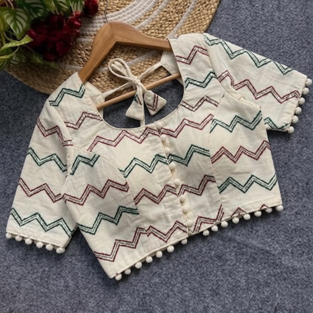 Khadi Cotton Blouse - Zigzag Stripe