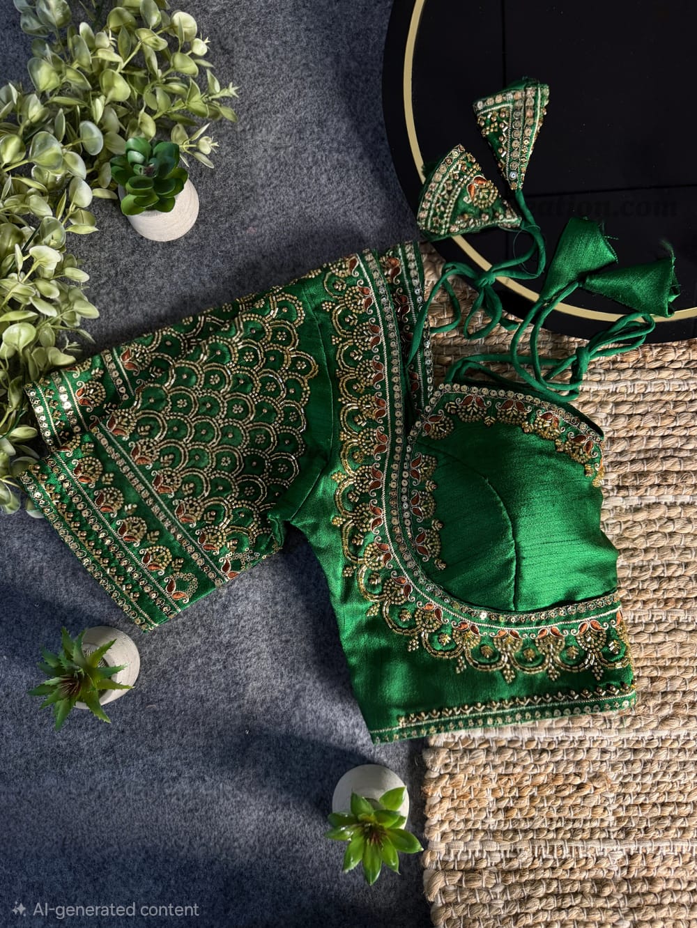Masaba-Inspired Beads Work Blouse – Emerald