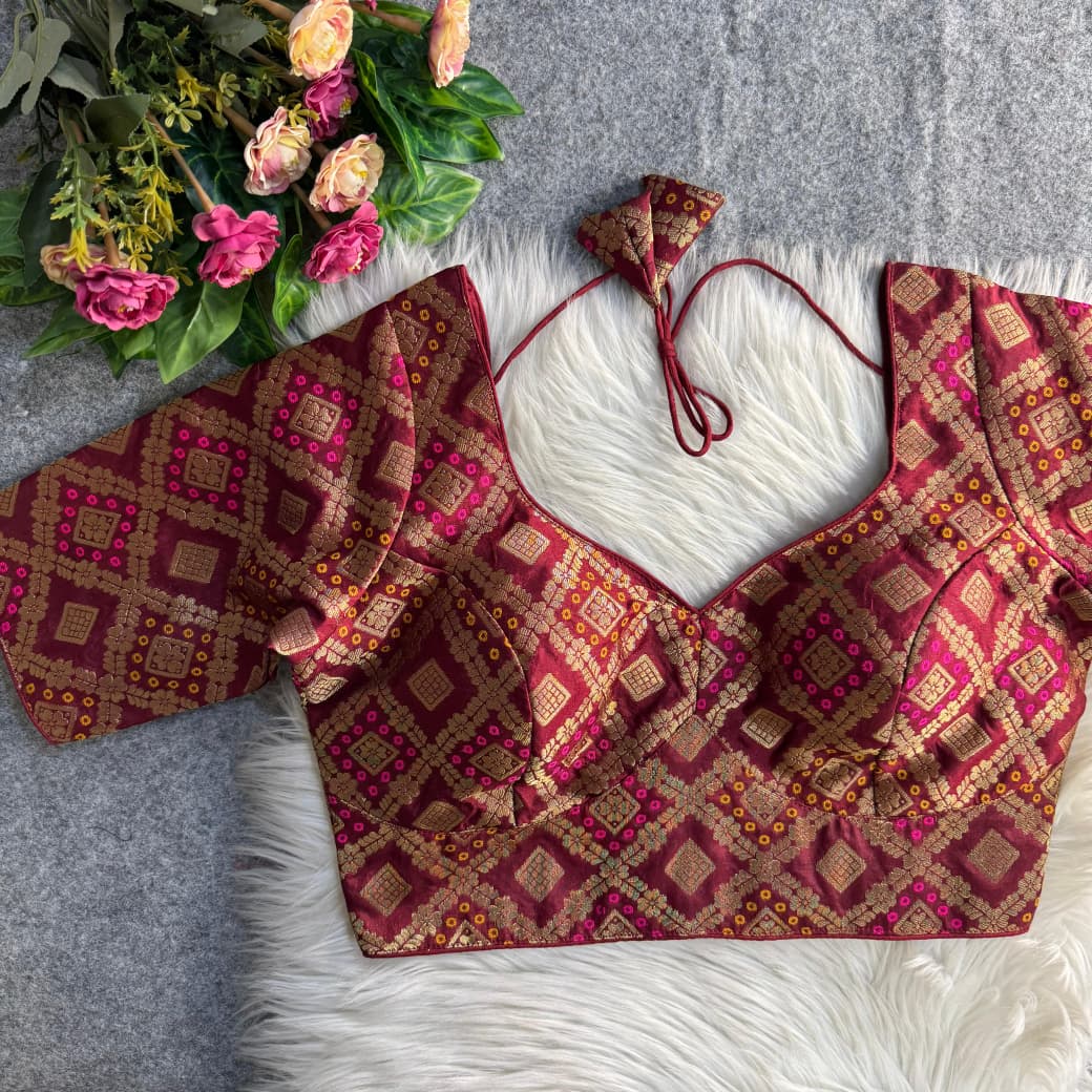Banarasi Silk Blouse - Wine Maroon