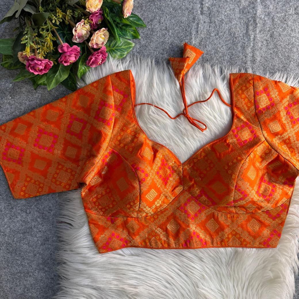 Banarasi Silk Blouse - Imperial Orange