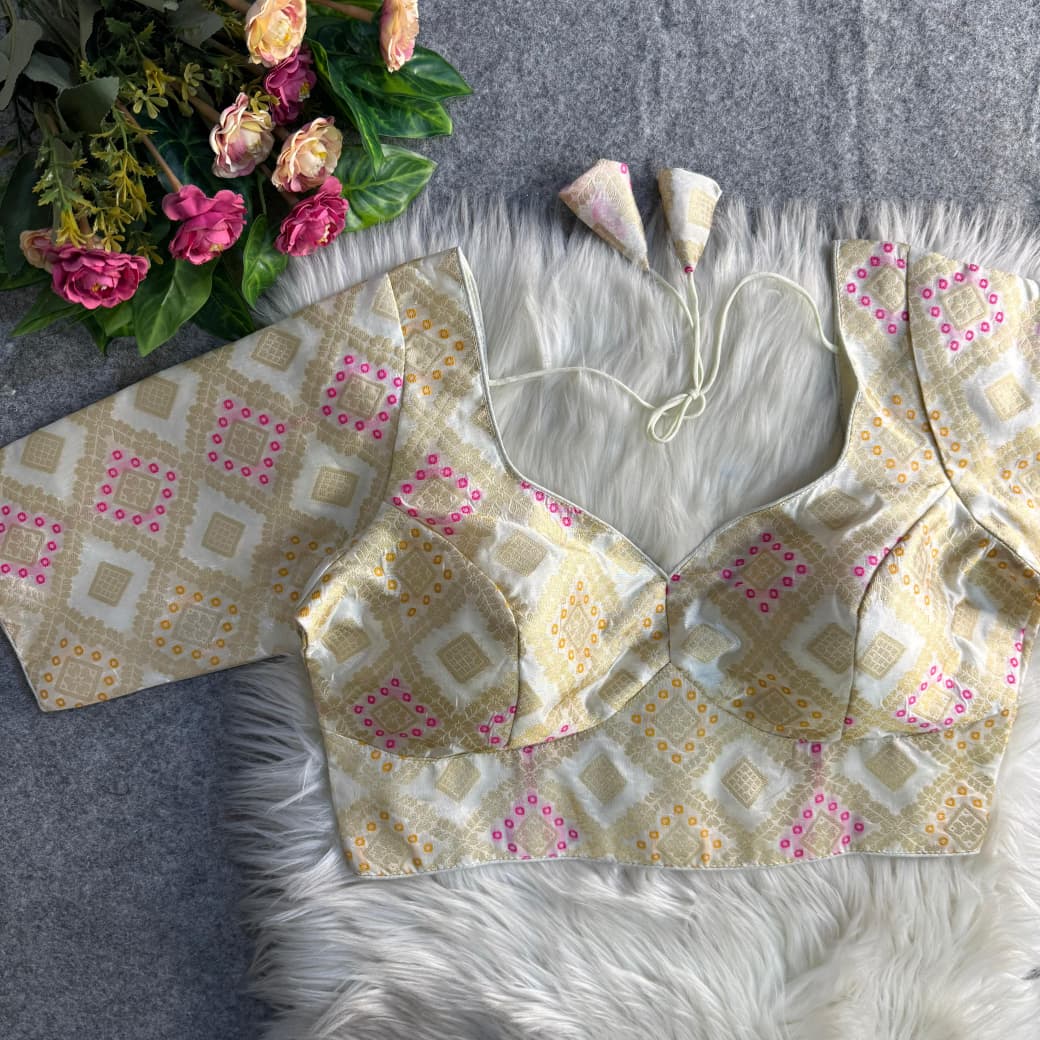 Banarasi Silk Blouse - Ivory Gold