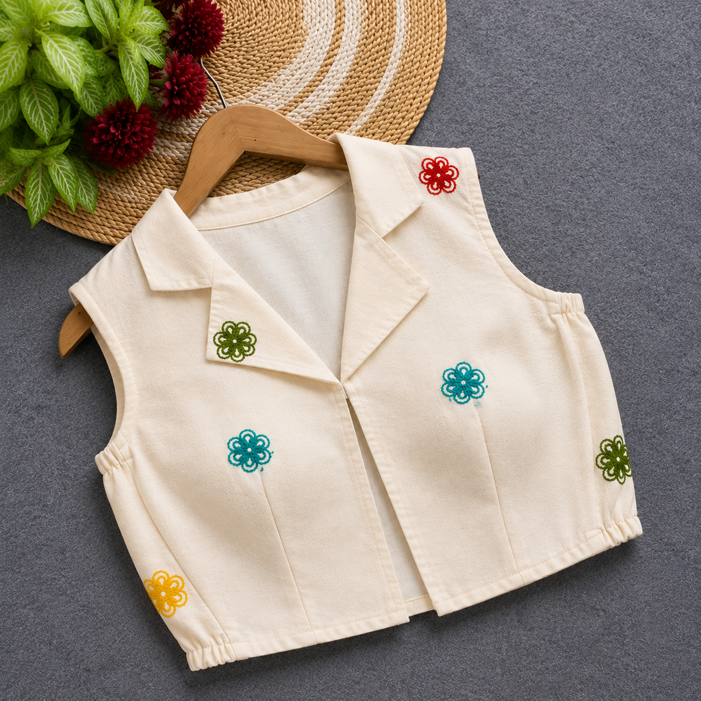 Multicolor Floral Embroidered Cotton Blouse