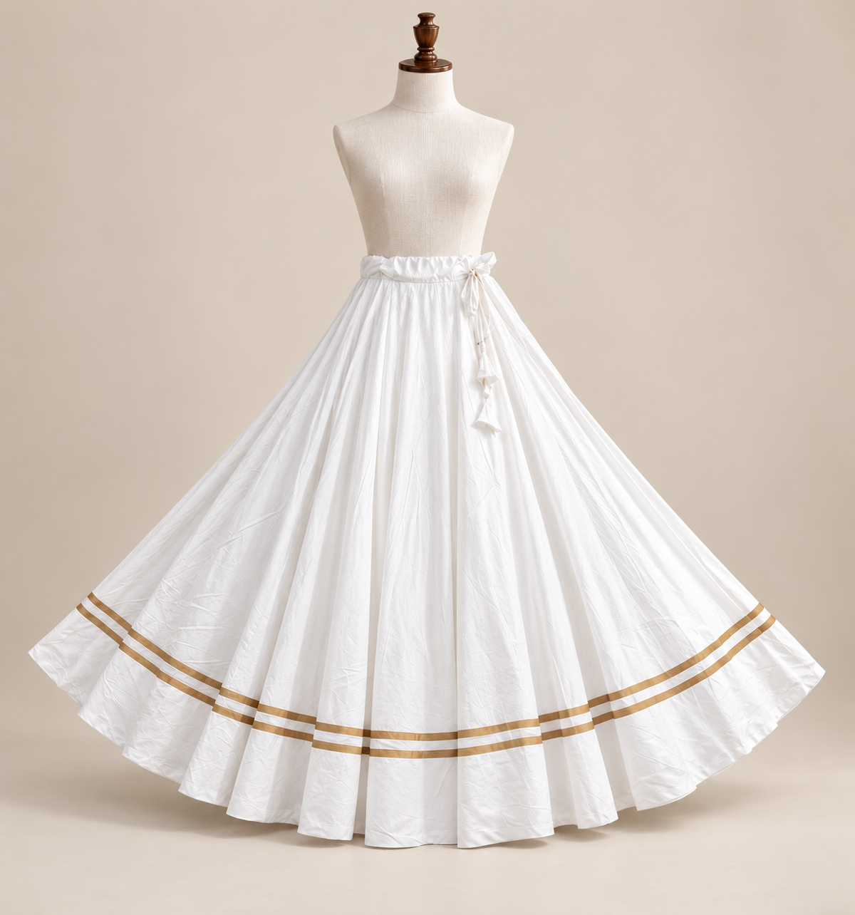 Solid Flared Maxi Skirt with Gold Border
