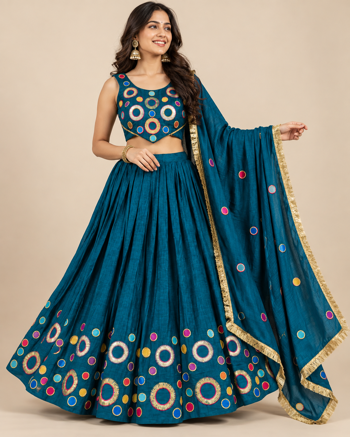 Peacock Green Multicolor Printed Lehenga Choli Set with Dupatta