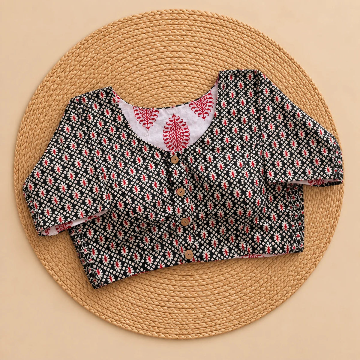 Reversible Noir Floral Trellis Ajrakh Blouse