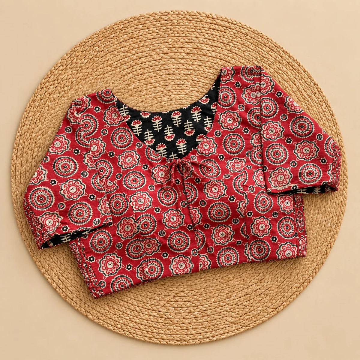 Reversible Ruby Floral Medallion Ajrakh Blouse