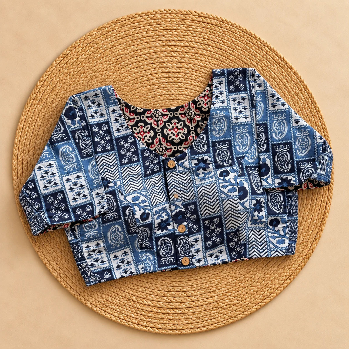 Reversible Indigo Paisley Patchwork Ajrakh Blouse
