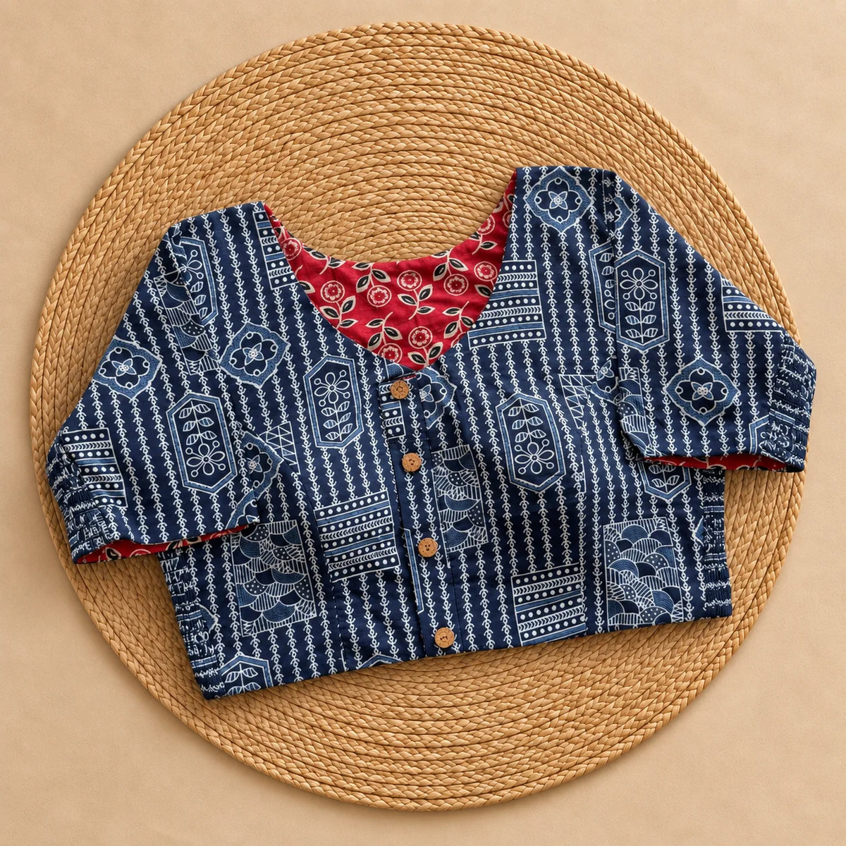Reversible Midnight Folk Panel Ajrakh Blouse