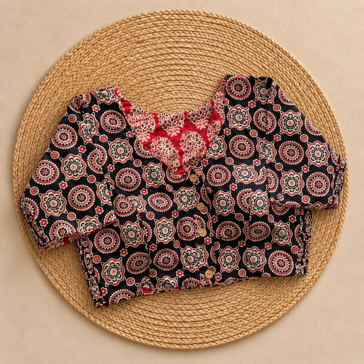 Reversible Noir Floral Medallion Ajrakh Blouse