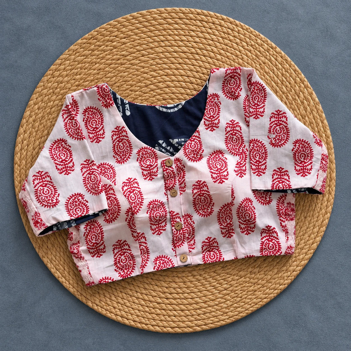 Reversible Ivory Spiral Paisley Ajrakh Blouse