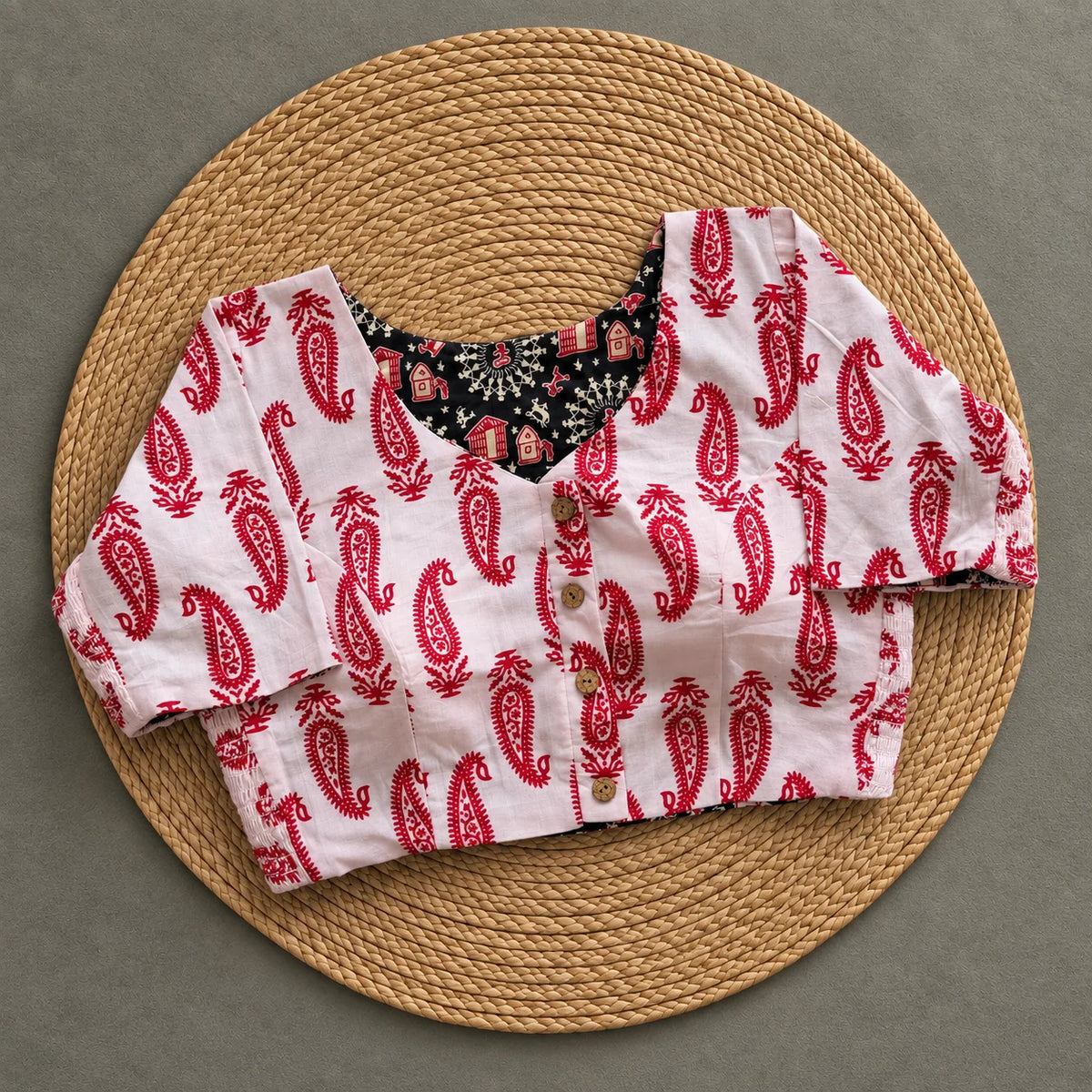 Reversible Ivory Ruby Paisley Ajrakh Blouse