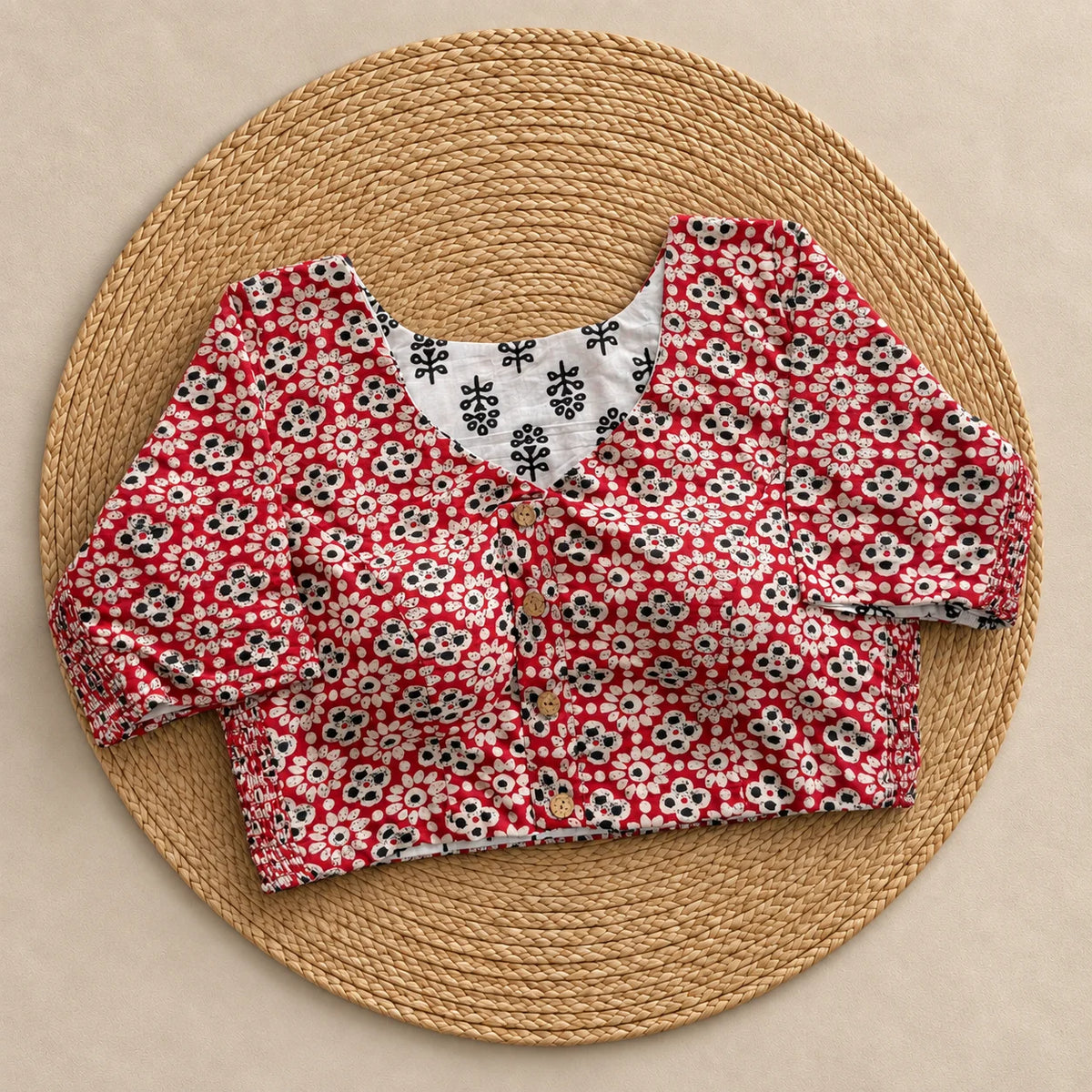 Reversible Rosewood Floral Ajrakh Blouse