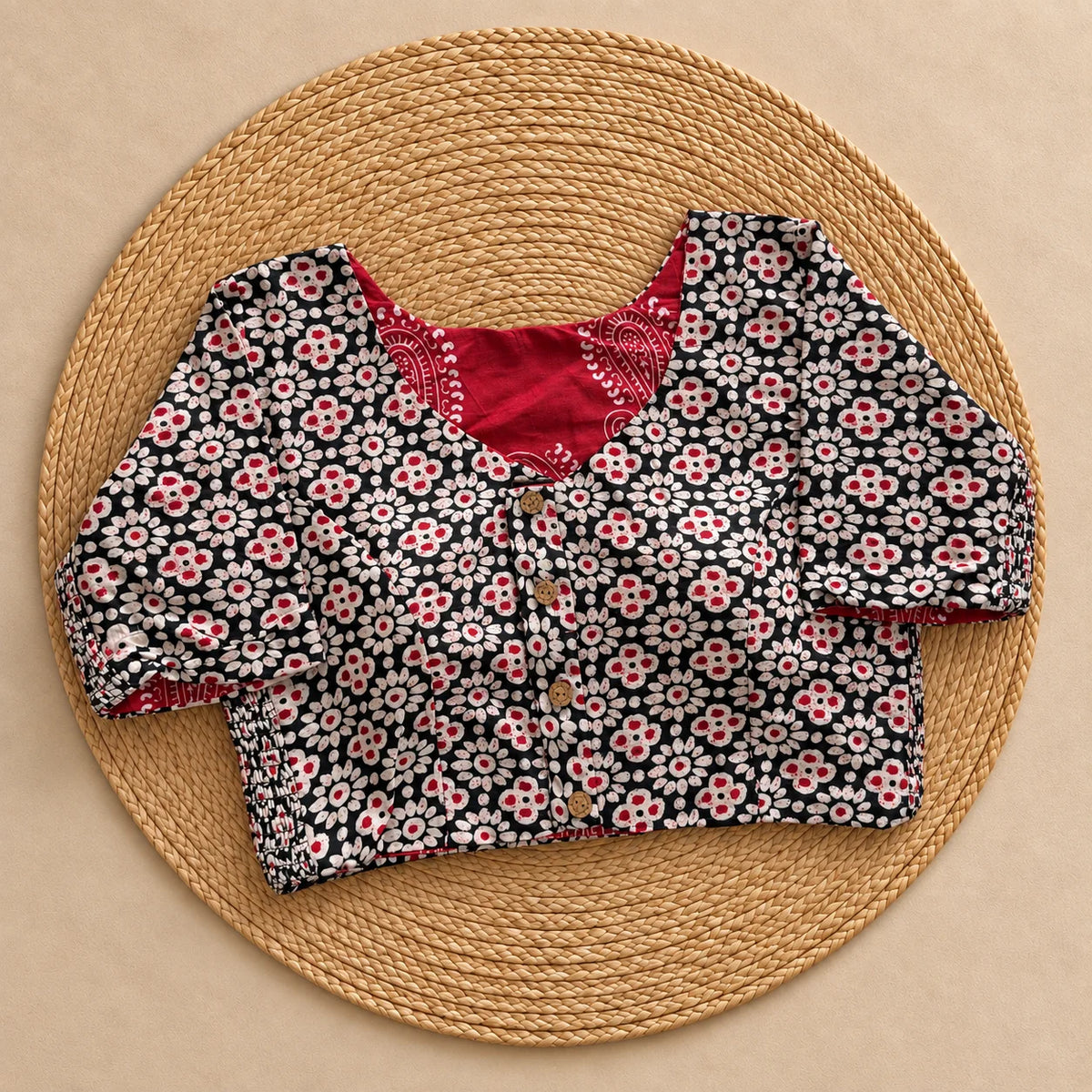Reversible Noir Rosette Ajrakh Blouse