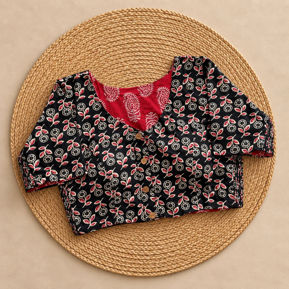 Reversible Noir Floral Sprig Ajrakh Blouse