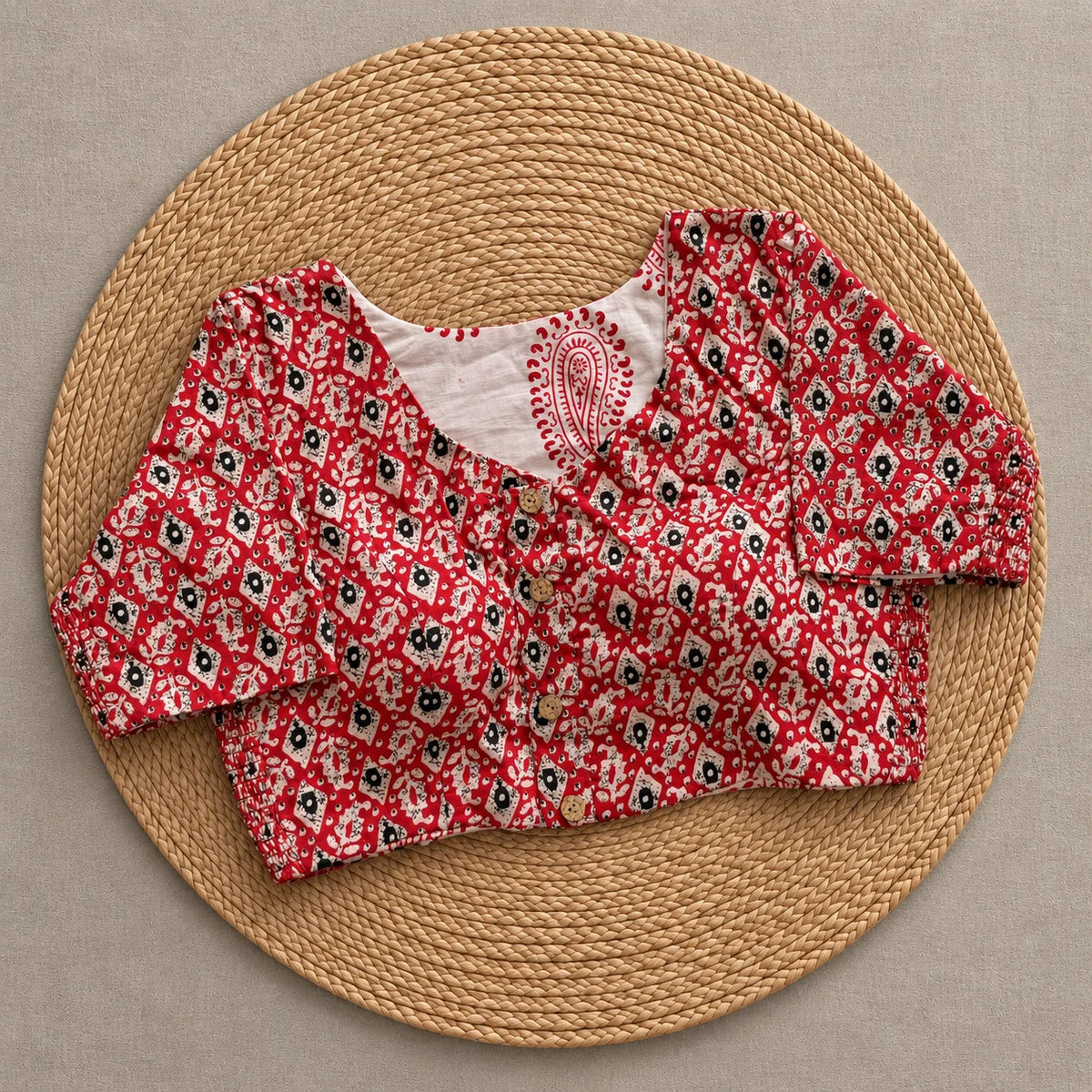 Reversible Ruby Diamond Motif Ajrakh Blouse