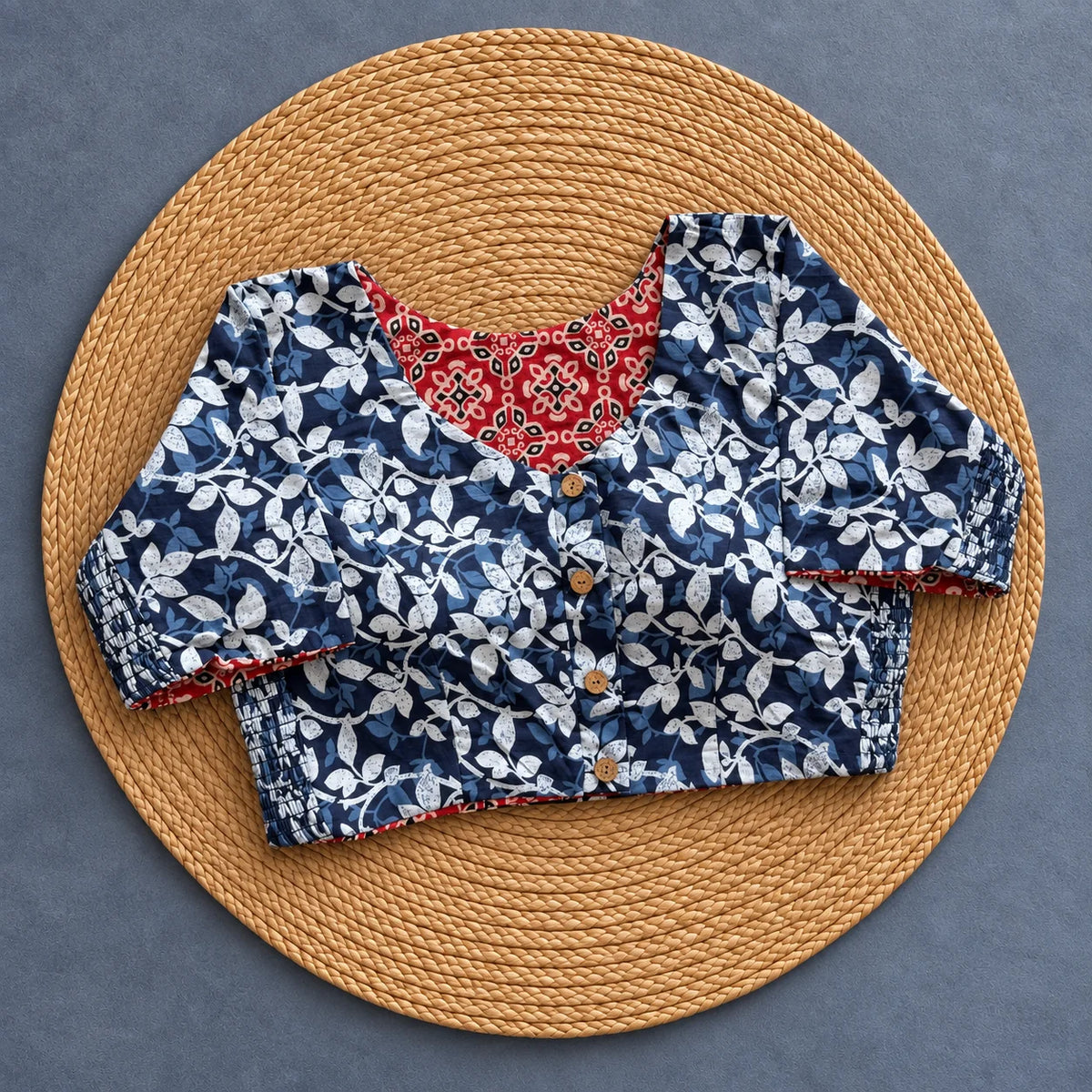 Reversible Indigo Leaf Vine Ajrakh Blouse