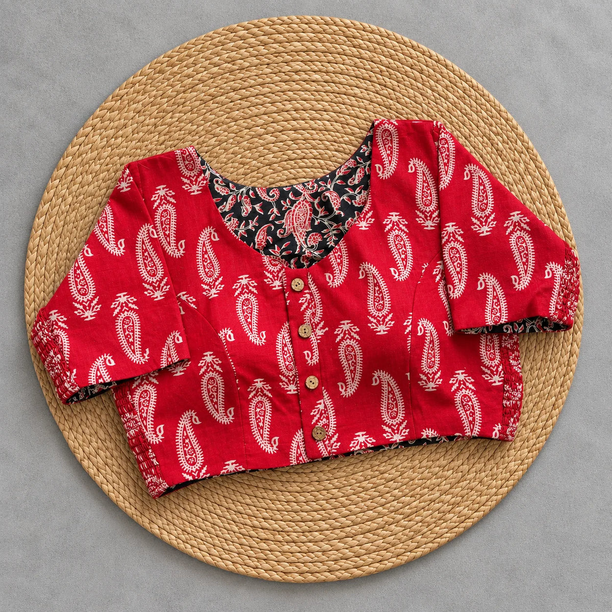 Reversible Ruby Paisley Contrast Ajrakh Blouse