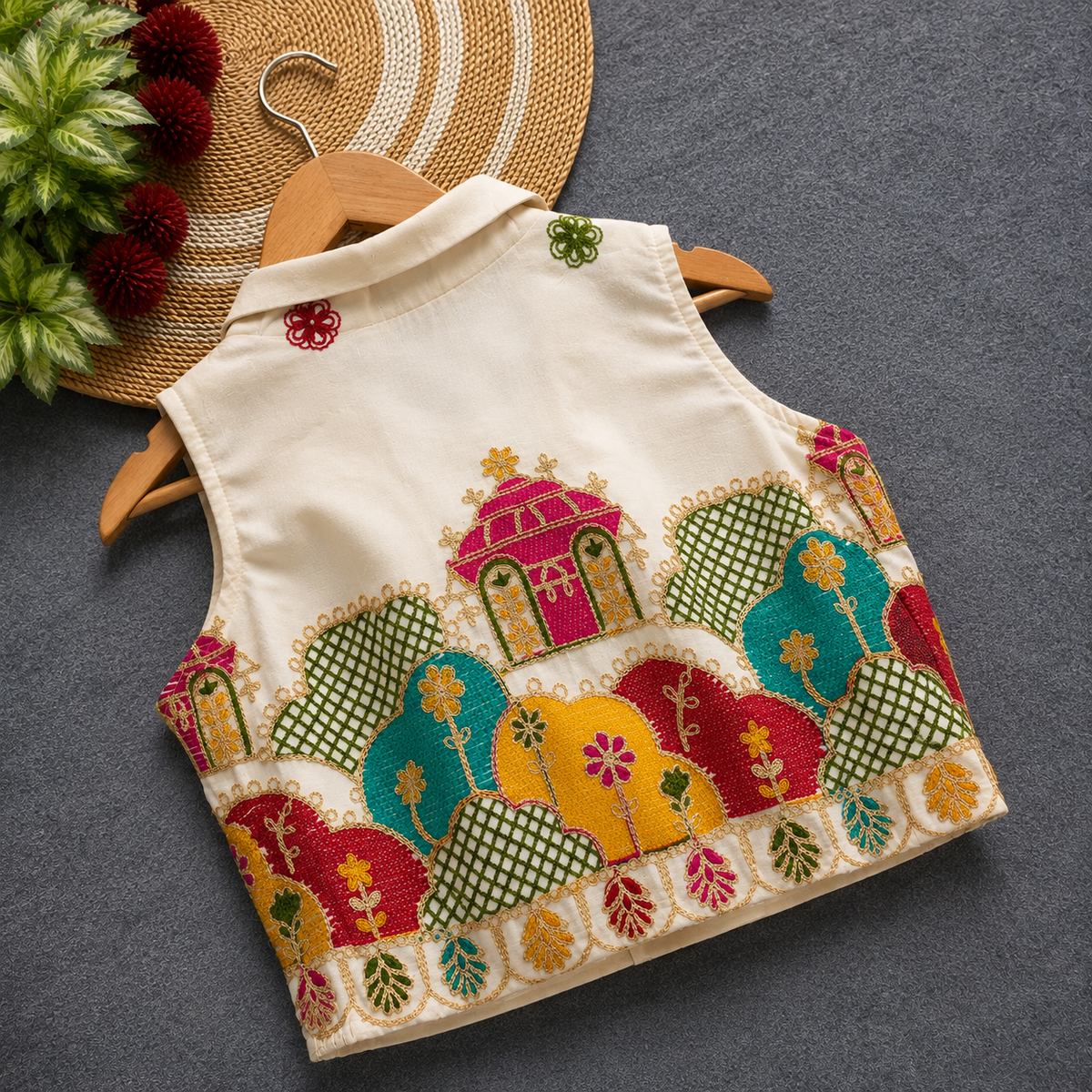 Multicolor Floral Embroidered Cotton Blouse