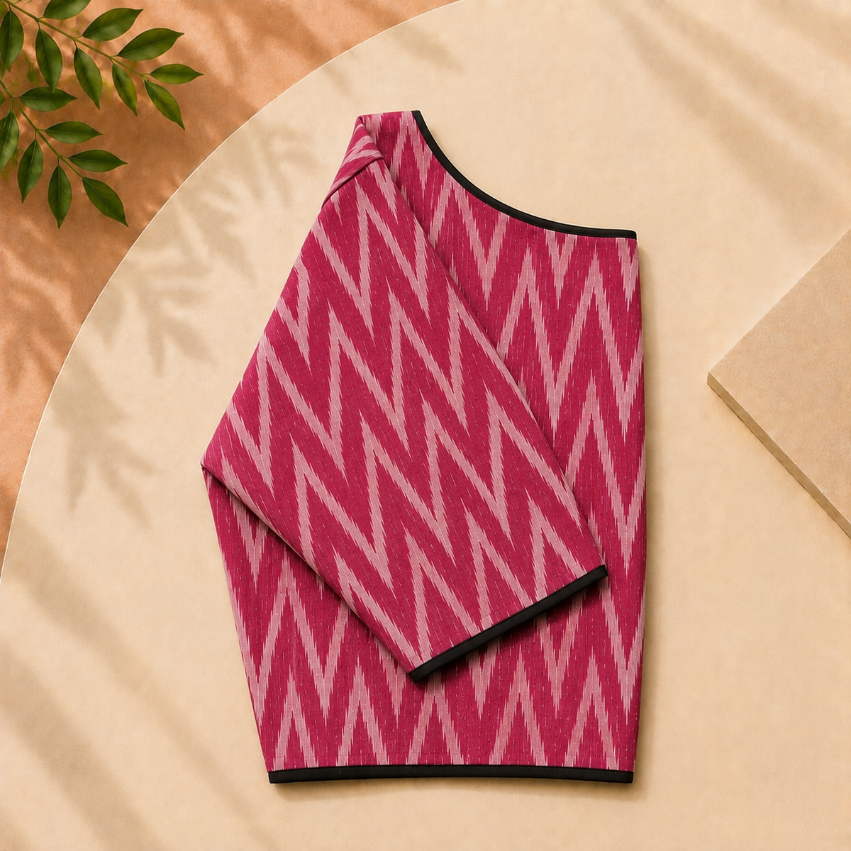 Ikkat Chevron Boat Neck Blouse — Pink