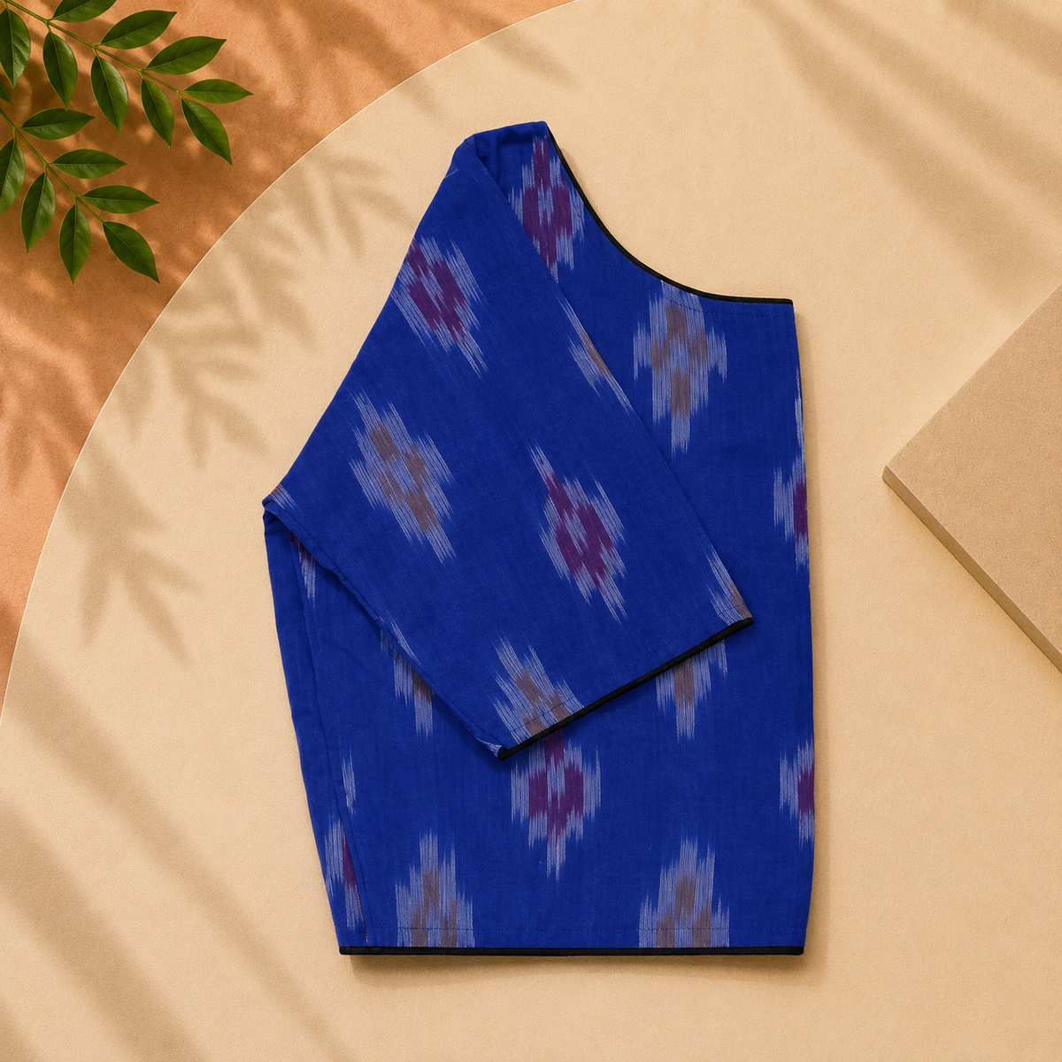 Ikkat Multicolor Boat Neck Blouse — Blue