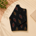 Ikkat Floral Motif Boat Neck Blouse — Black