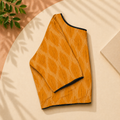 Ikkat Fine Stripe Pattern Boat Neck Blouse — Orange