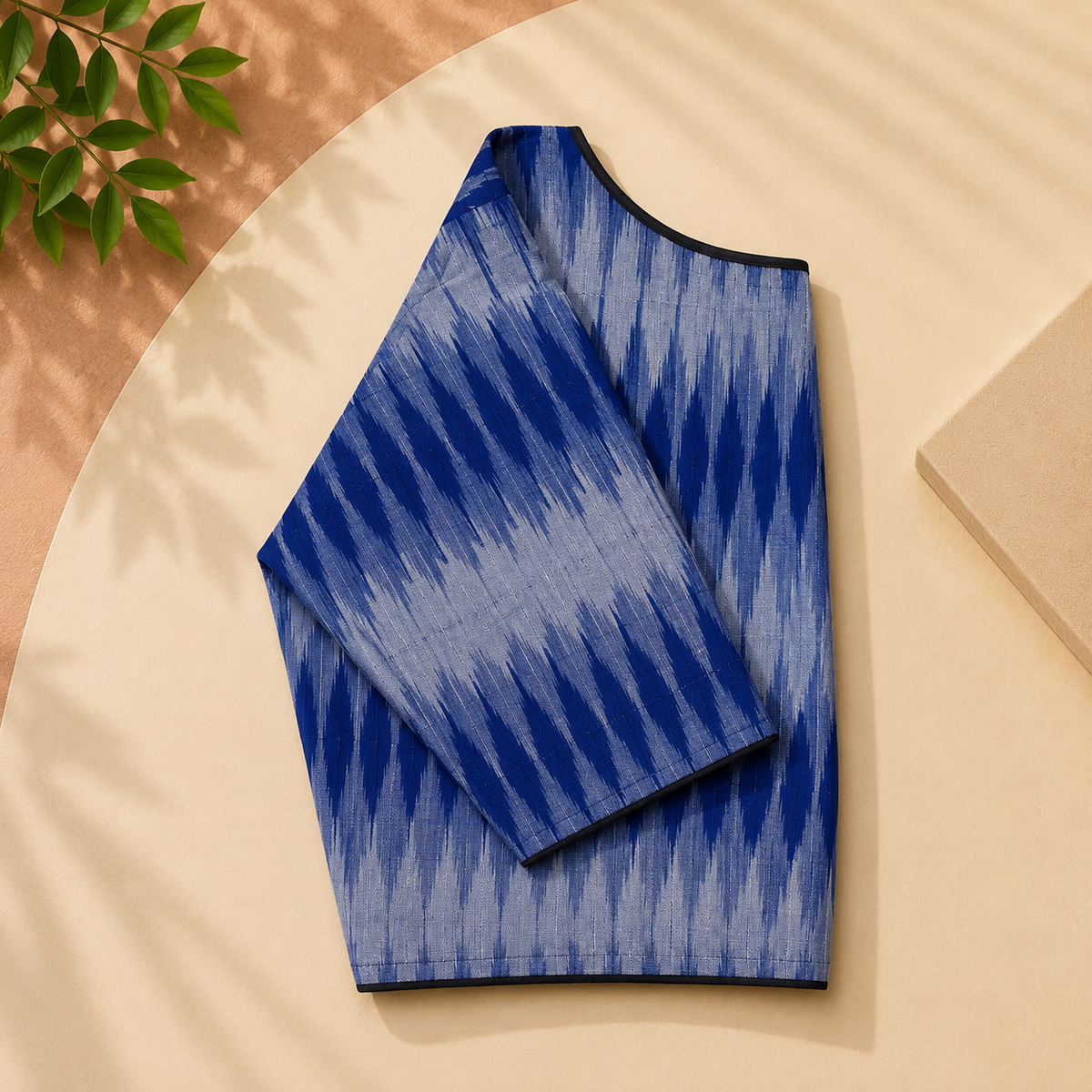 Ikkat Stripe Pattern Boat Neck Blouse — Blue