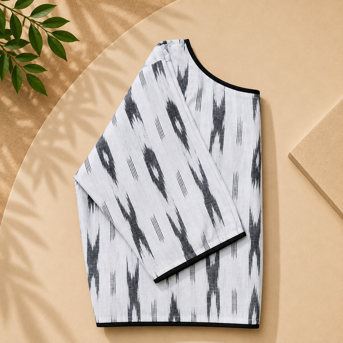 Ikkat Linear Pattern Boat Neck Blouse — White