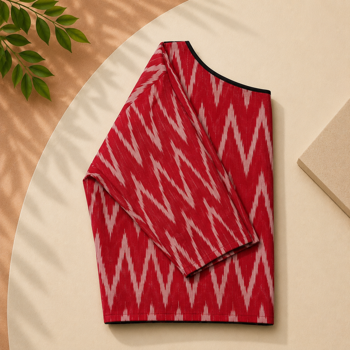 Ikkat Striped Pattern Boat Neck Blouse — Black & Magenta