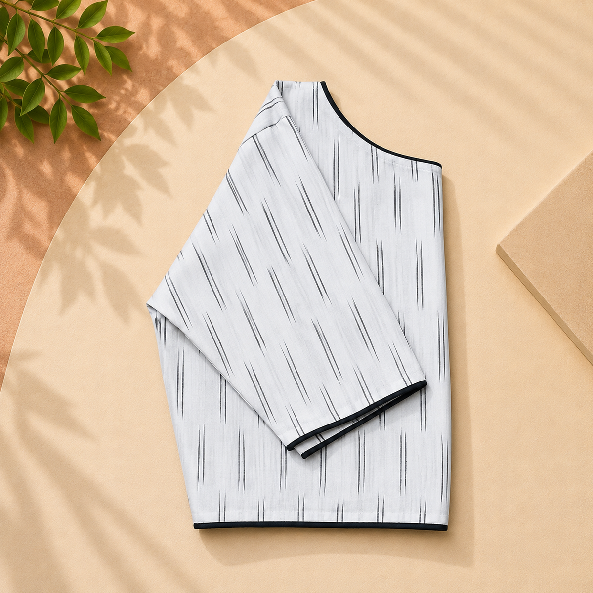 Ikkat Fine Stripe Boat Neck Blouse — White & Grey