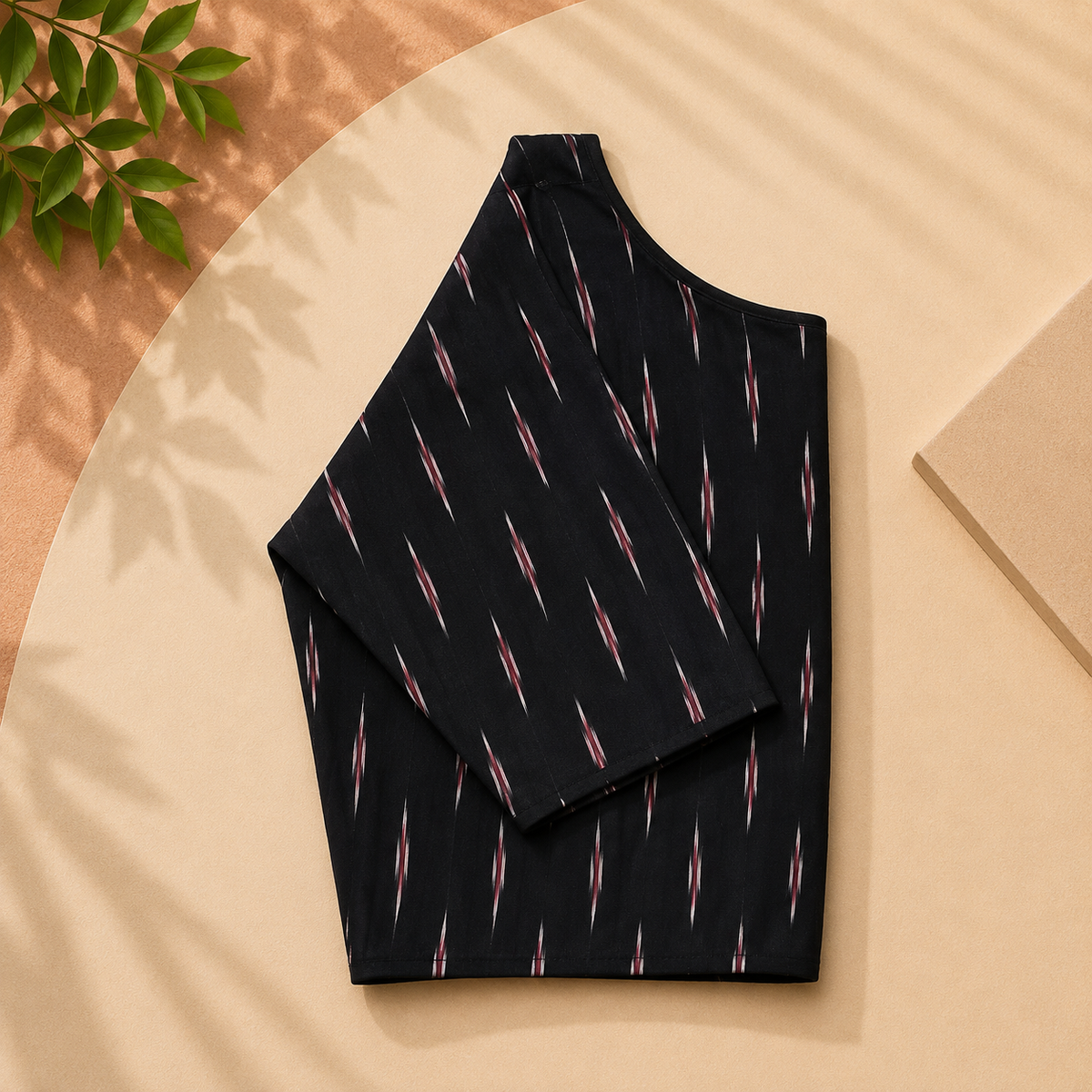 Ikkat Chevron Pattern Boat Neck Blouse — Red