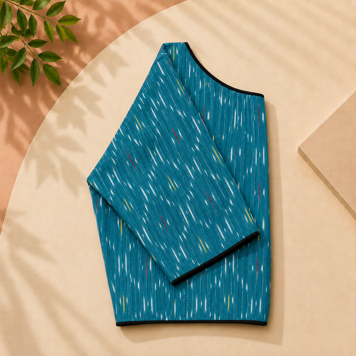 Ikkat Linear Motif Boat Neck Blouse — Green & Yellow