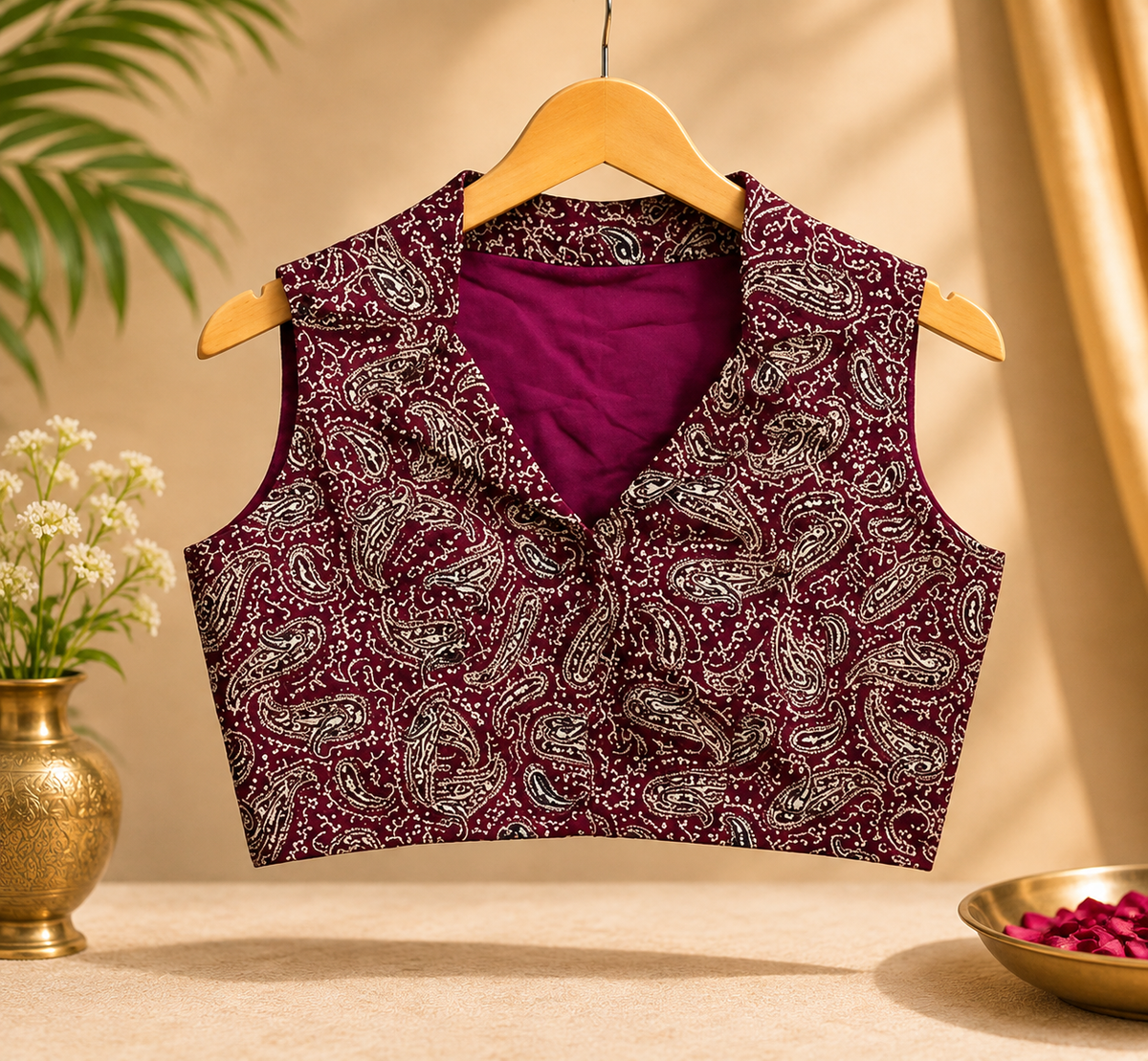 Crimson Paisley Cotton Blouse