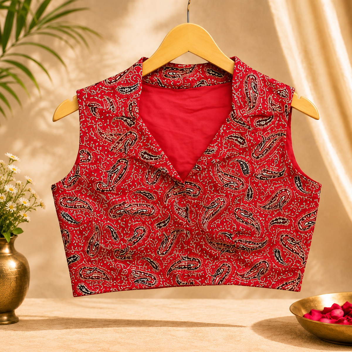 Crimson Paisley Cotton Blouse