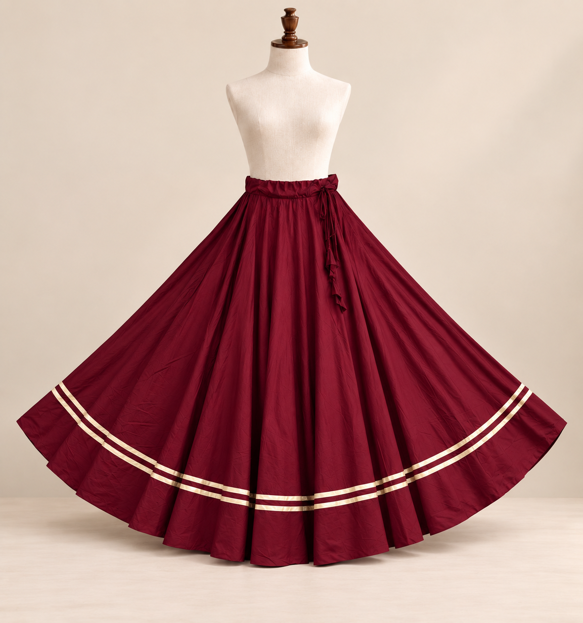 Solid Flared Maxi Skirt with Gold Border