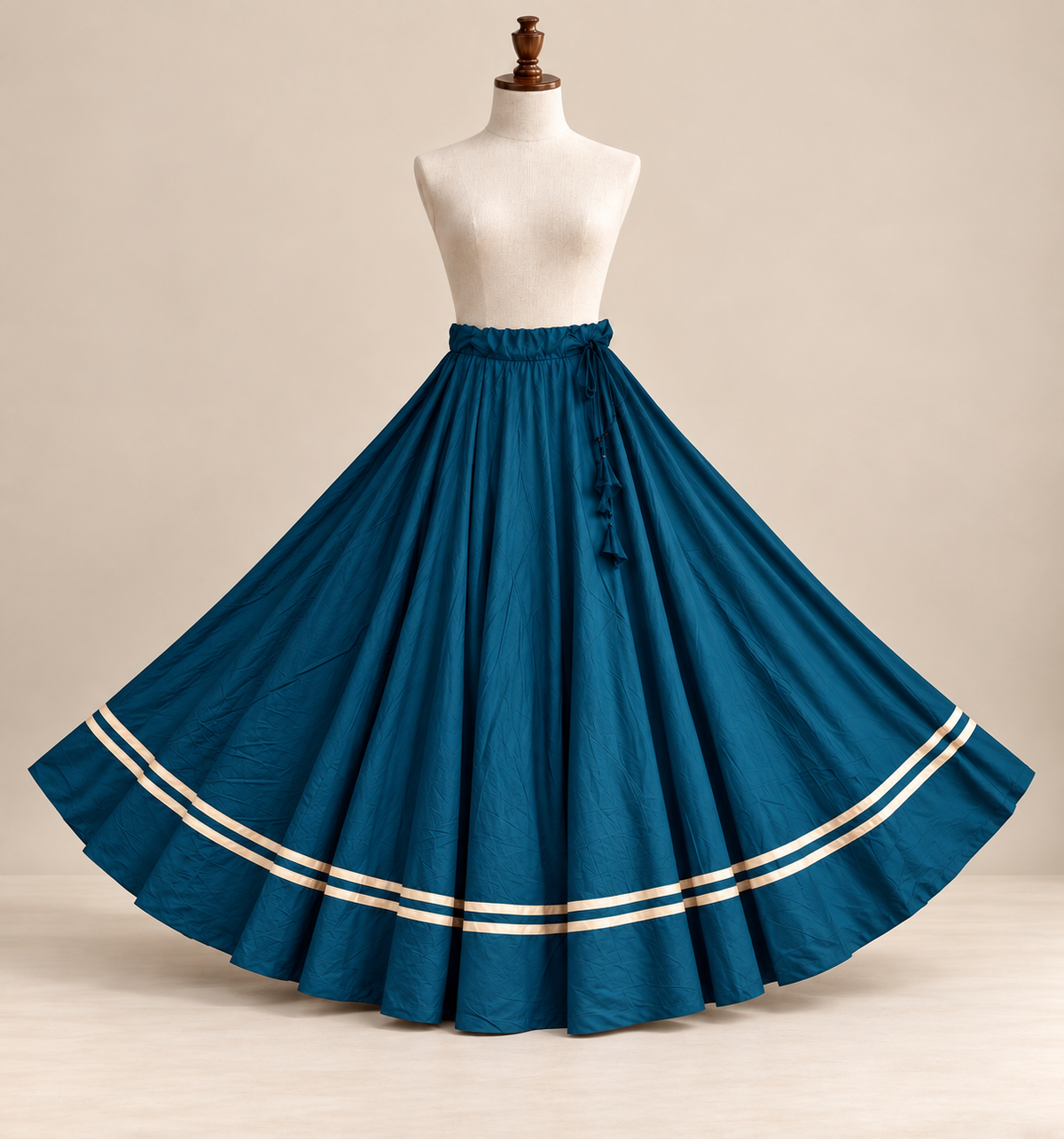 Solid Flared Maxi Skirt with Gold Border