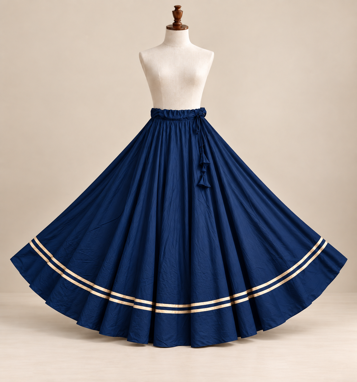 Solid Flared Maxi Skirt with Gold Border