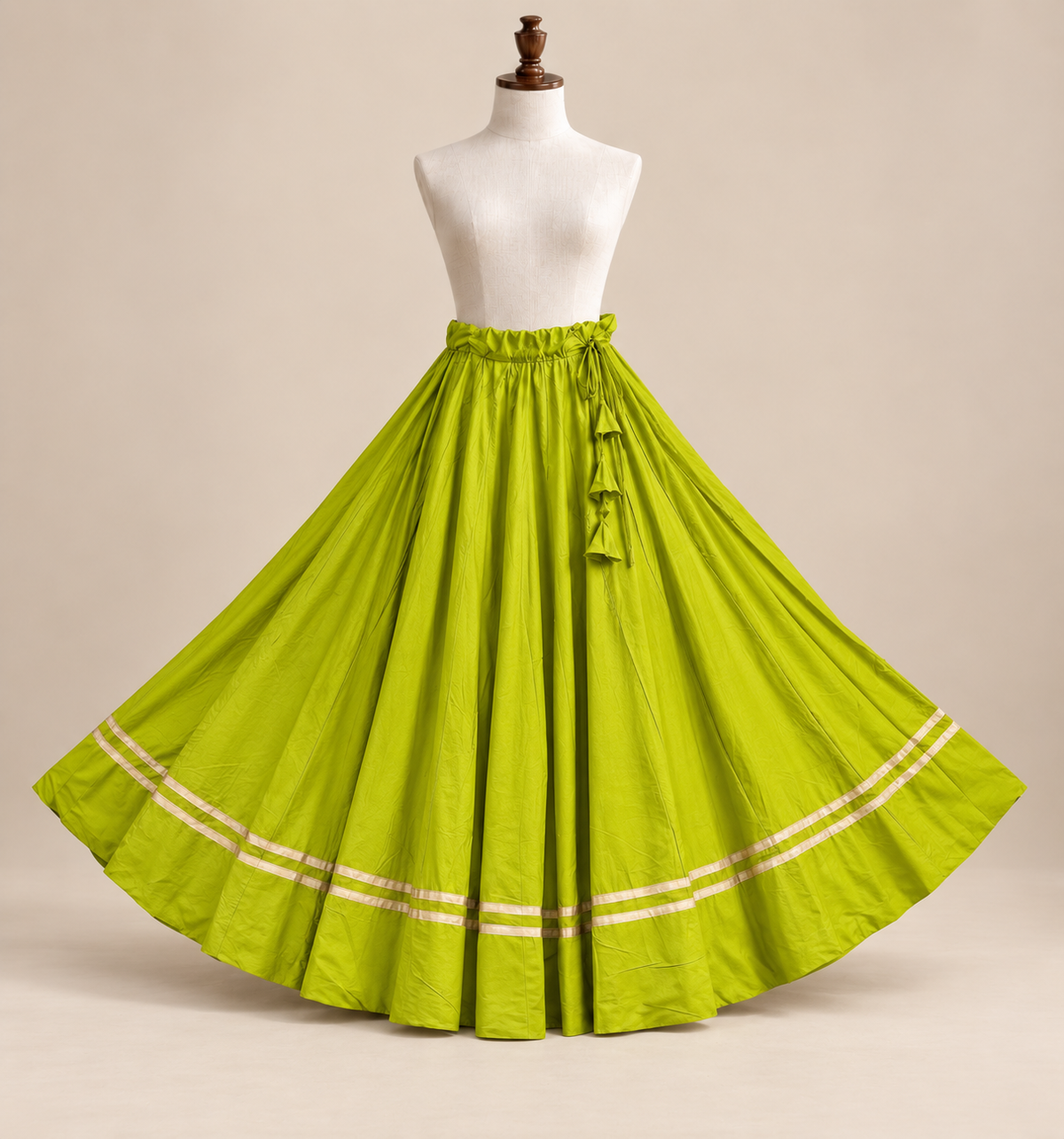 Solid Flared Maxi Skirt with Gold Border