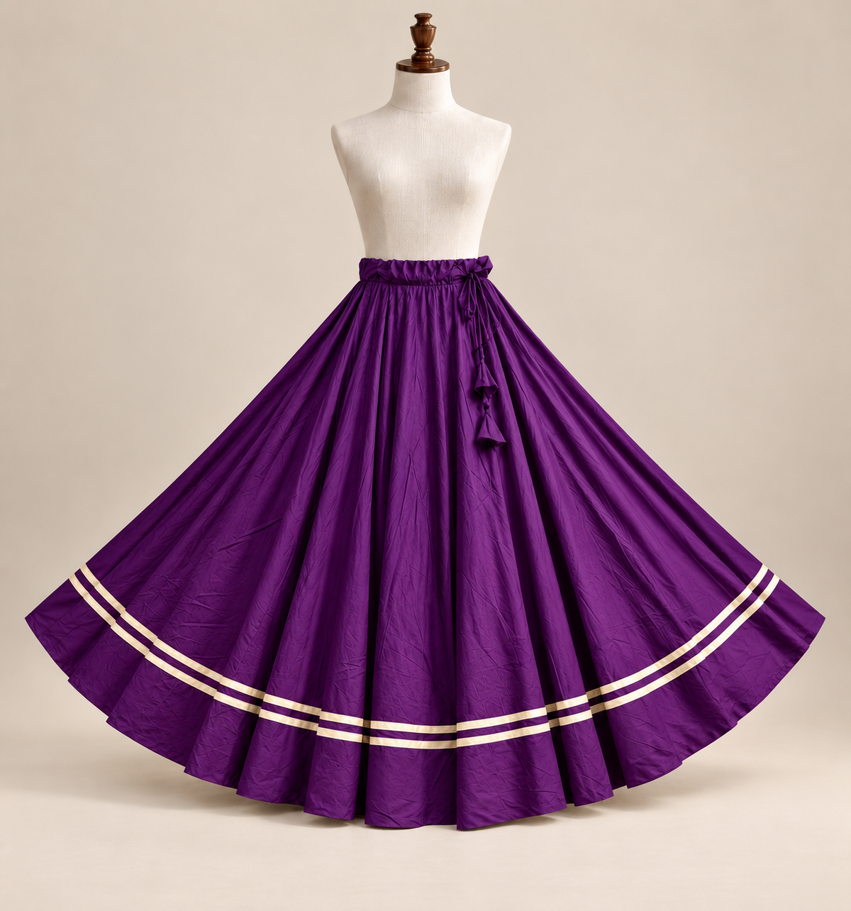 Solid Flared Maxi Skirt with Gold Border