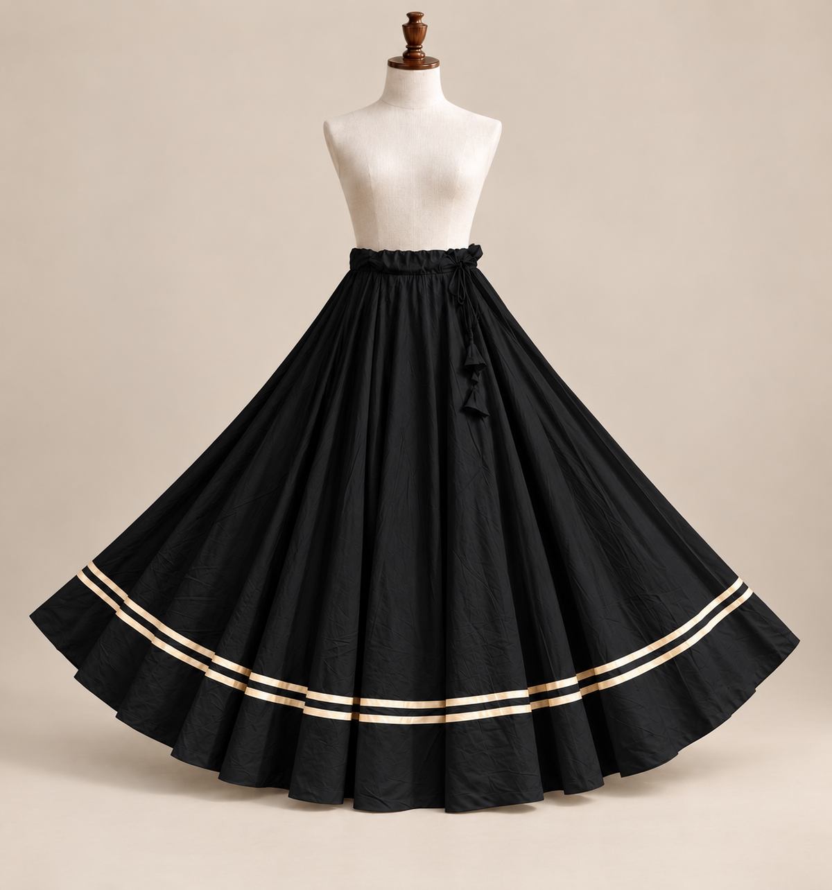 Solid Flared Maxi Skirt with Gold Border