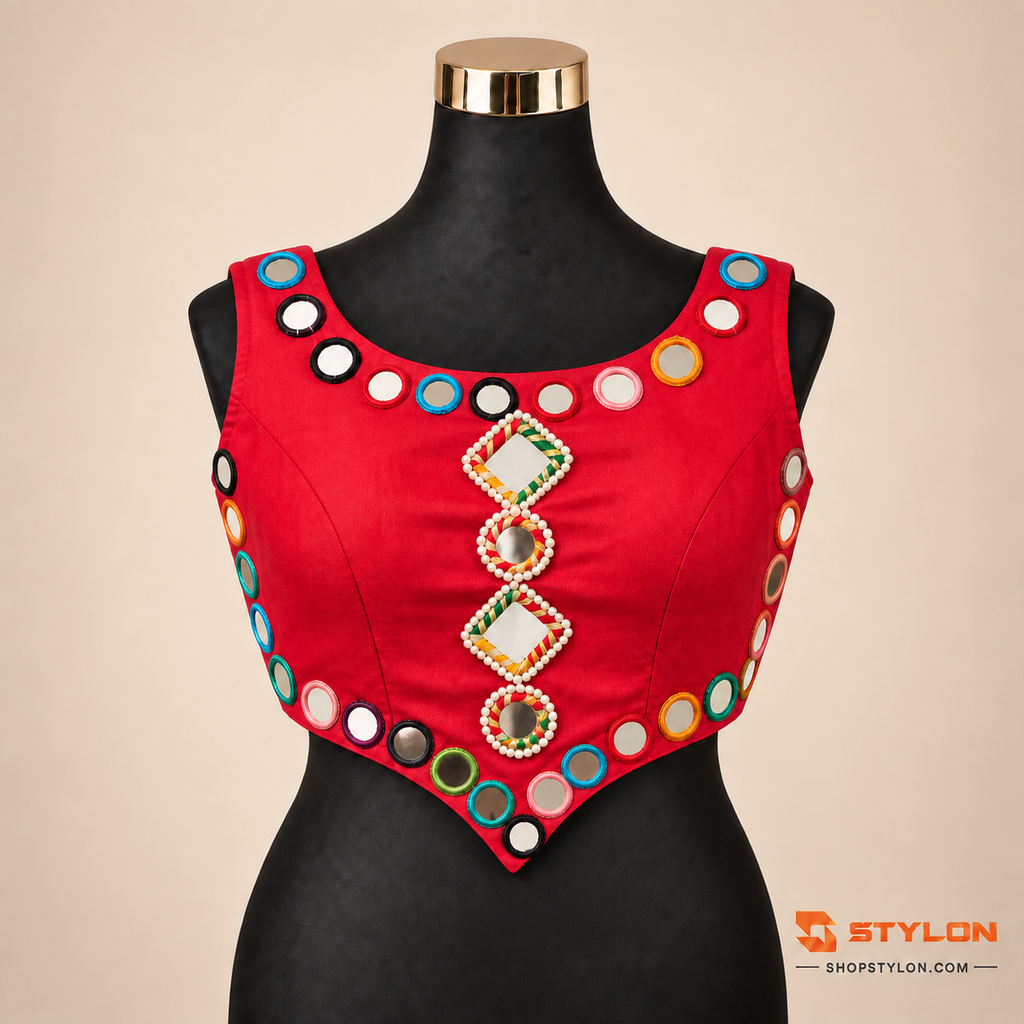 Navratri Hand Mirror Work Blouse
