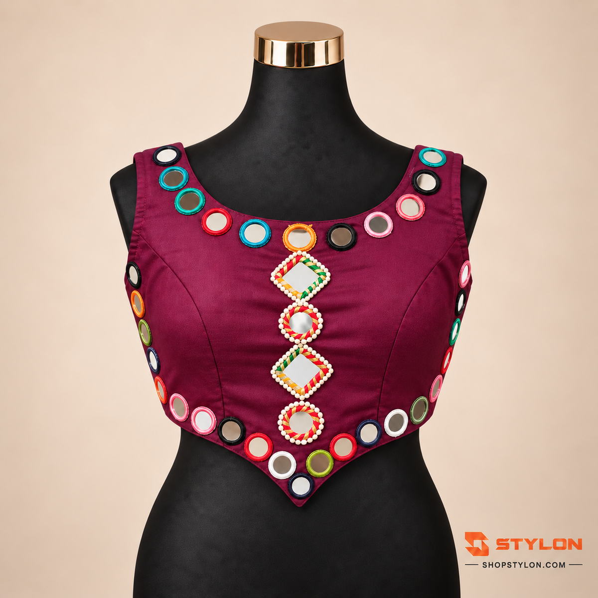 Navratri Hand Mirror Work Blouse