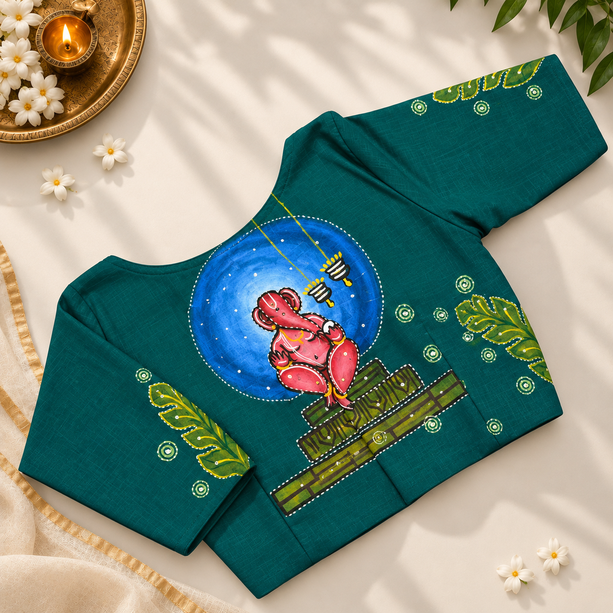 Ganpati Hand-Painted Kantha Work Blouse