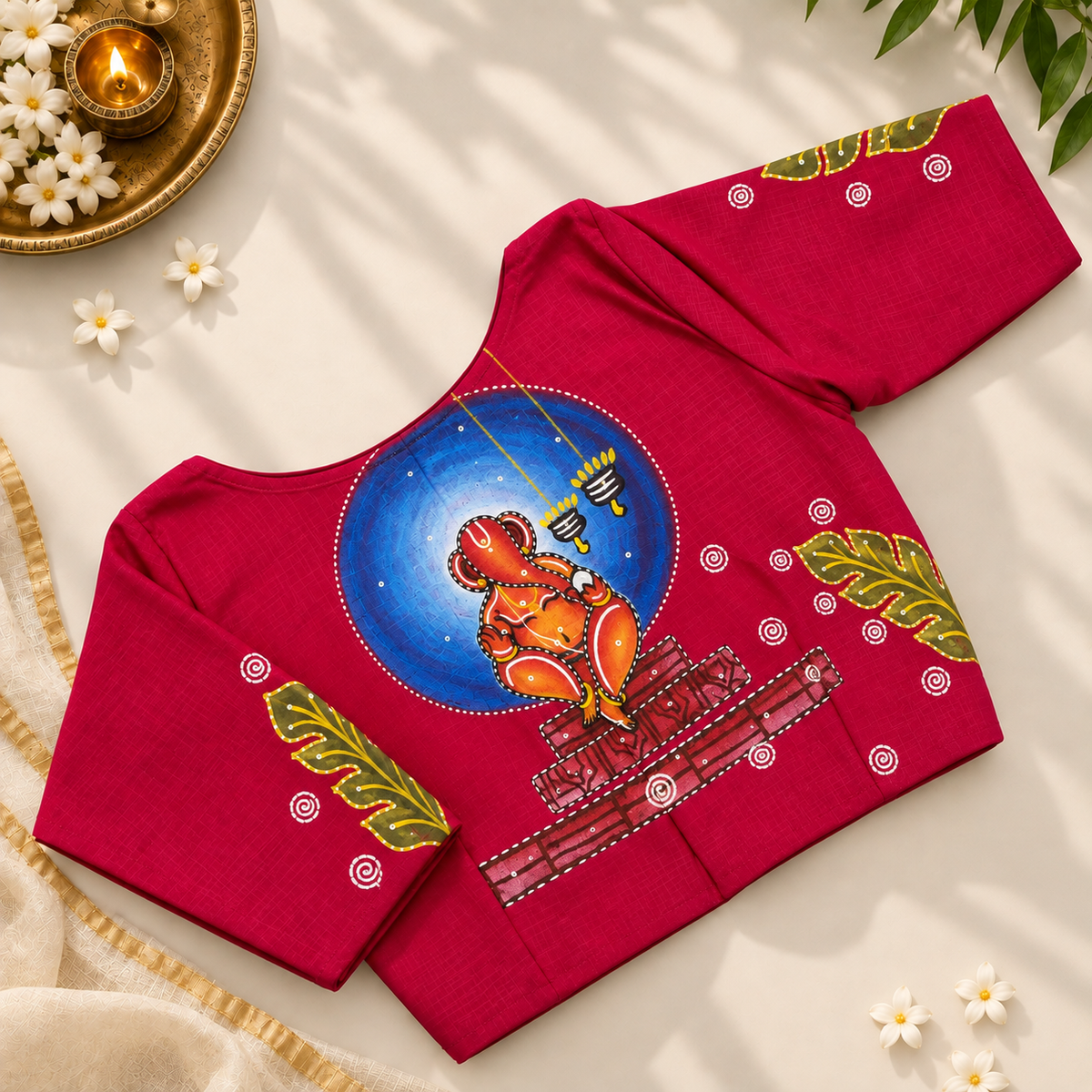 Ganpati Hand-Painted Kantha Work Blouse