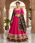 Pink Mirror Work Lehenga Choli Set with Black Embroidered Dupatta