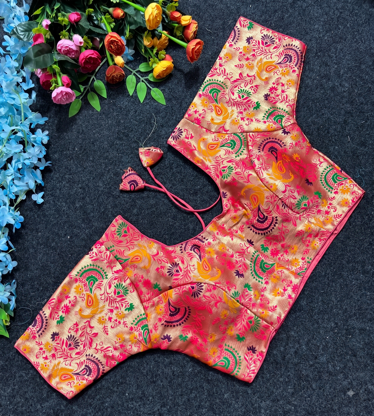 Golden Floral Paithani Blouse