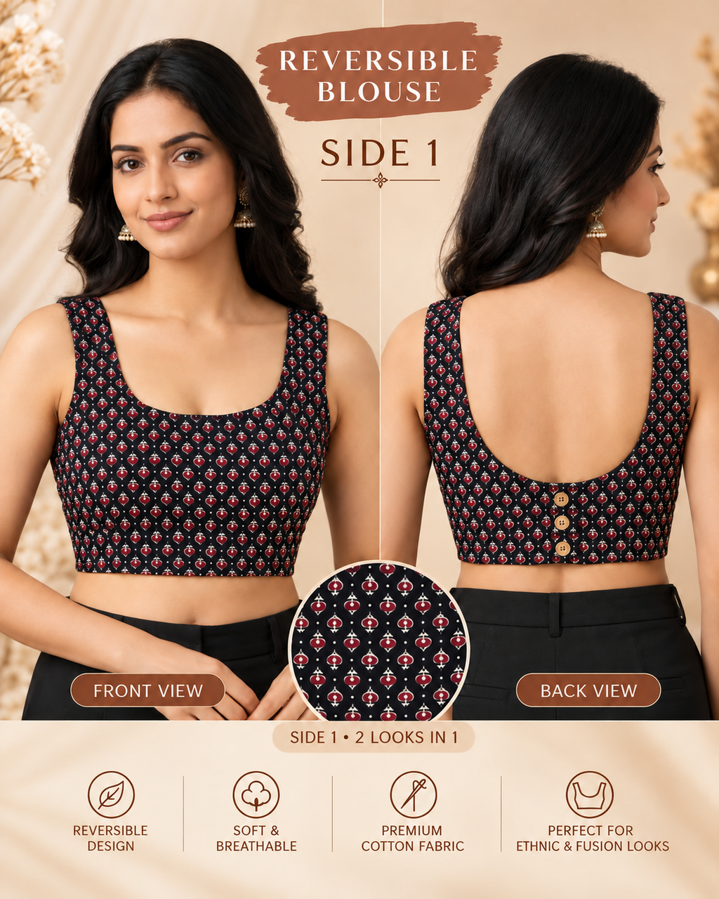 Two Way Reversible Ajrakh-Style Blouse