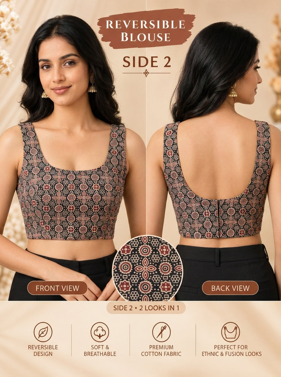 Two Way Reversible Ajrakh-Style Blouse