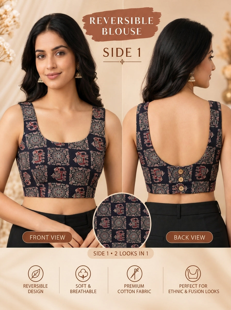 Two Way Reversible Ajrakh-Style Blouse
